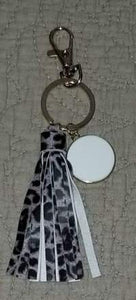 Snow Leopard tassel Key Chain can be monogrammed