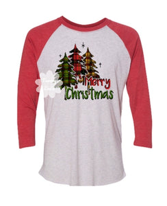 Merry Christmas Plaid Trees w/Stars Sublimation